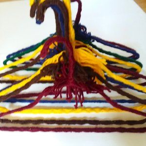 Crocheted Hangers 10 VTG 70s Pom Poms Handmade Metal Boho Retro Granny Knit